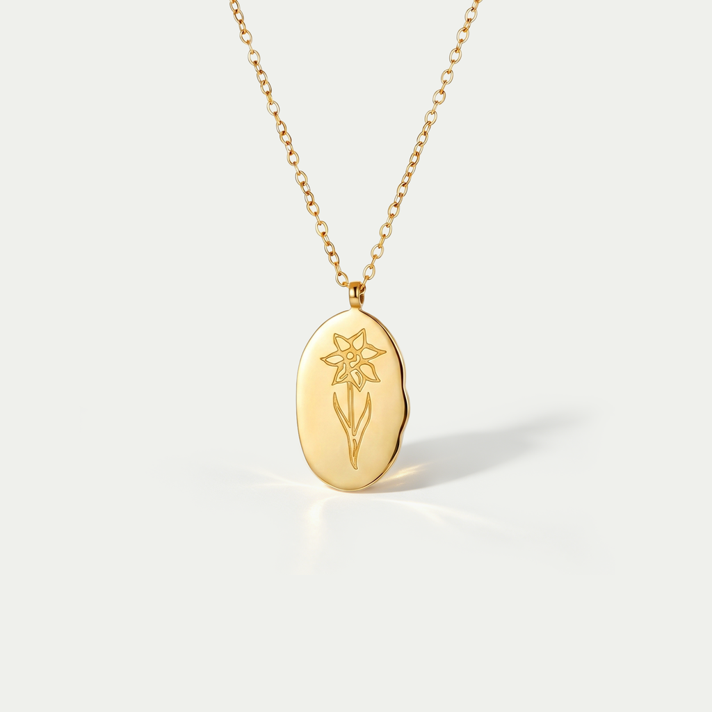 The Fleur Molten Disc Necklace | 18K Gold Plated Birth Month Flower Piece