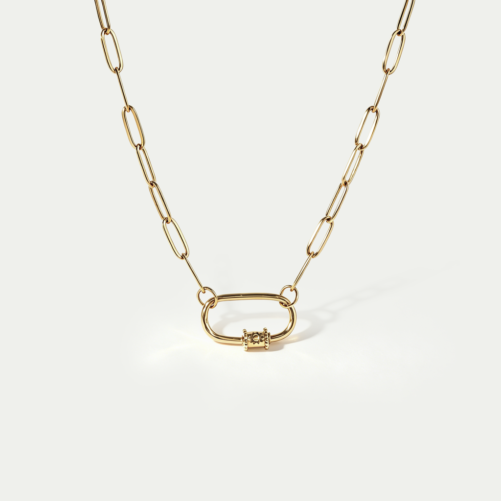Astra Sunburst Carabiner Paperclip Chain Necklace | 18K Gold Plated Waterproof DIY Charm Holder Choker
