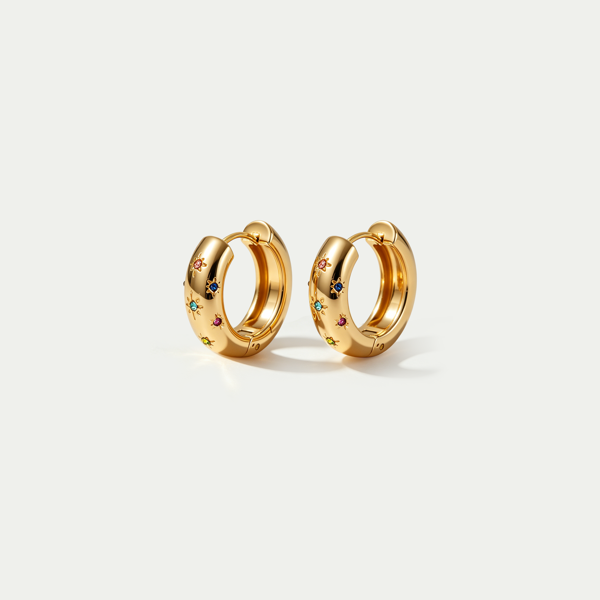 The Chroma Cosmic Chunky Hoops | 18K Gold Plated Colorful Starburst Earring