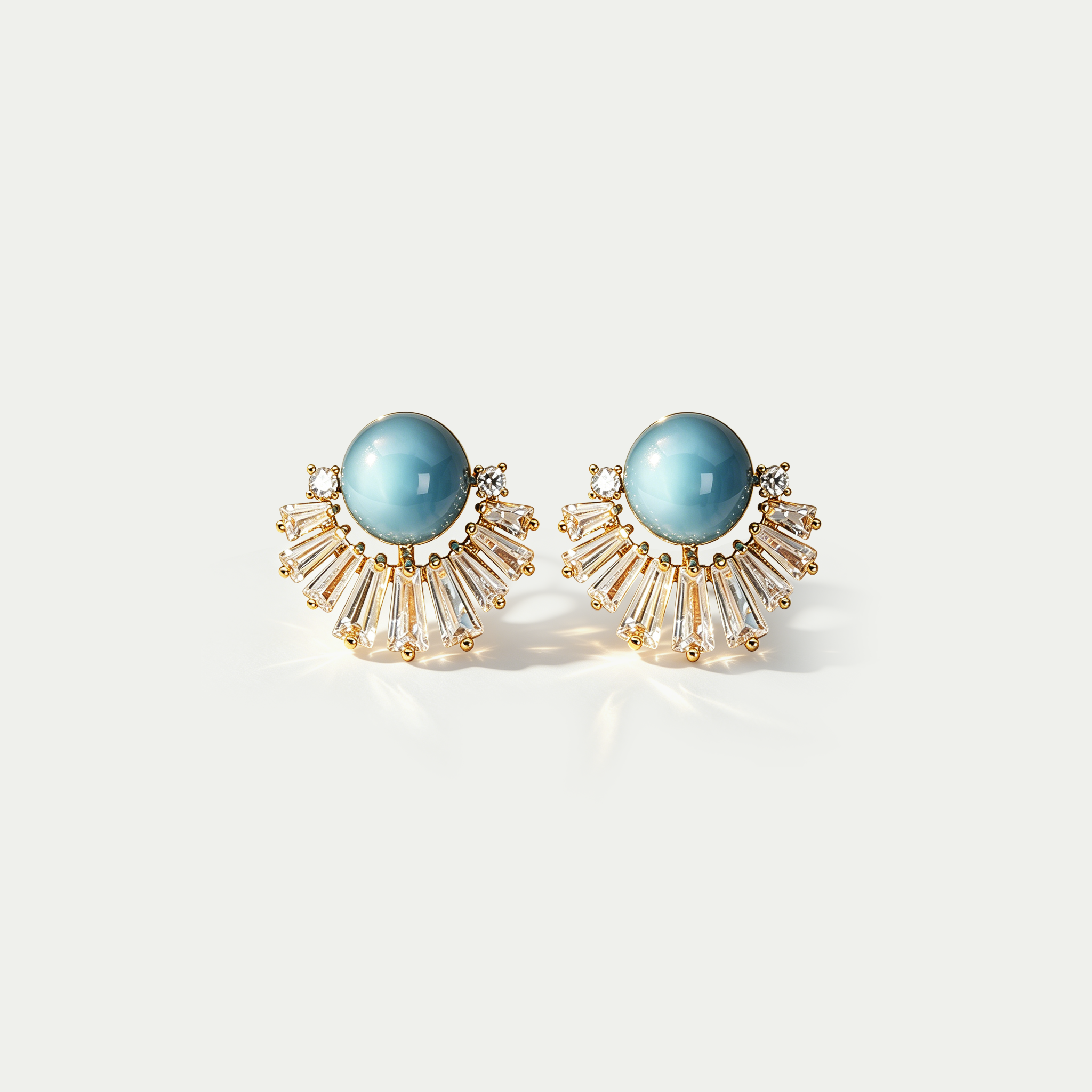 The Deco Fan Radiance Studs | 18K Gold Plated Pavé Zircon Earrings