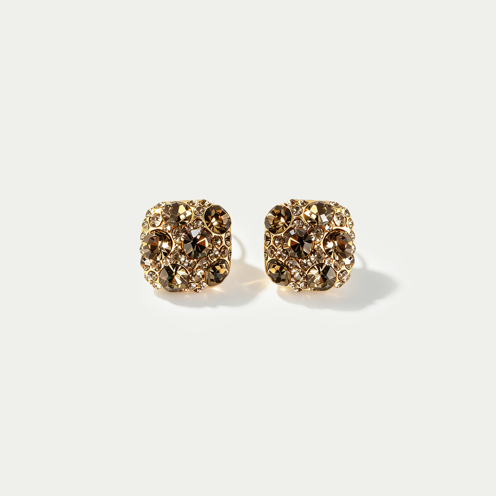 The Amber Radiant Square Studs | S925 Sterling Silver Smoky Zircon Piece