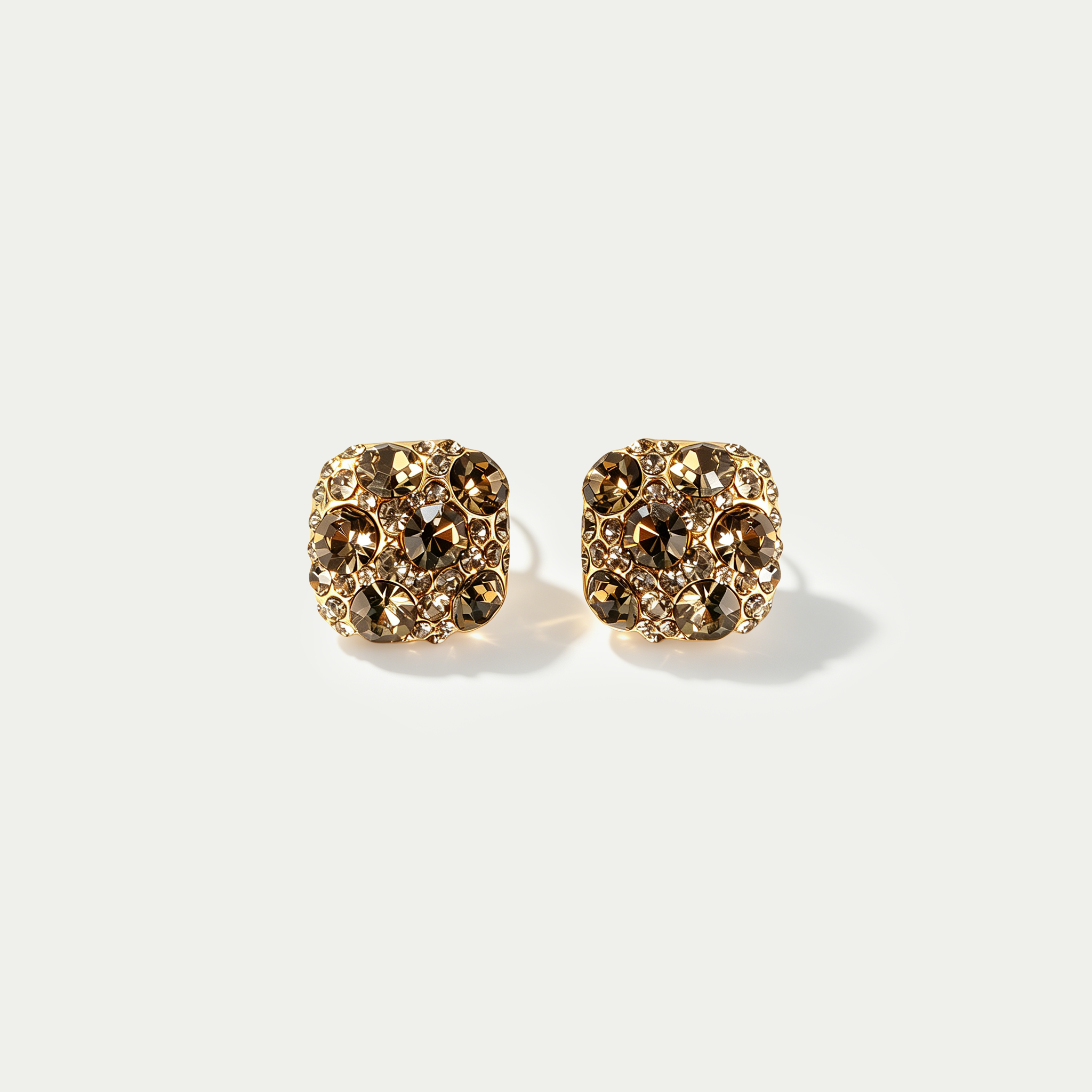 The Amber Radiant Square Studs | S925 Sterling Silver Smoky Zircon Piece