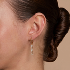 The Lumina Linear Crystal Huggies | 18K Gold Plated Dainty Pavé Bar Drop Earrings
