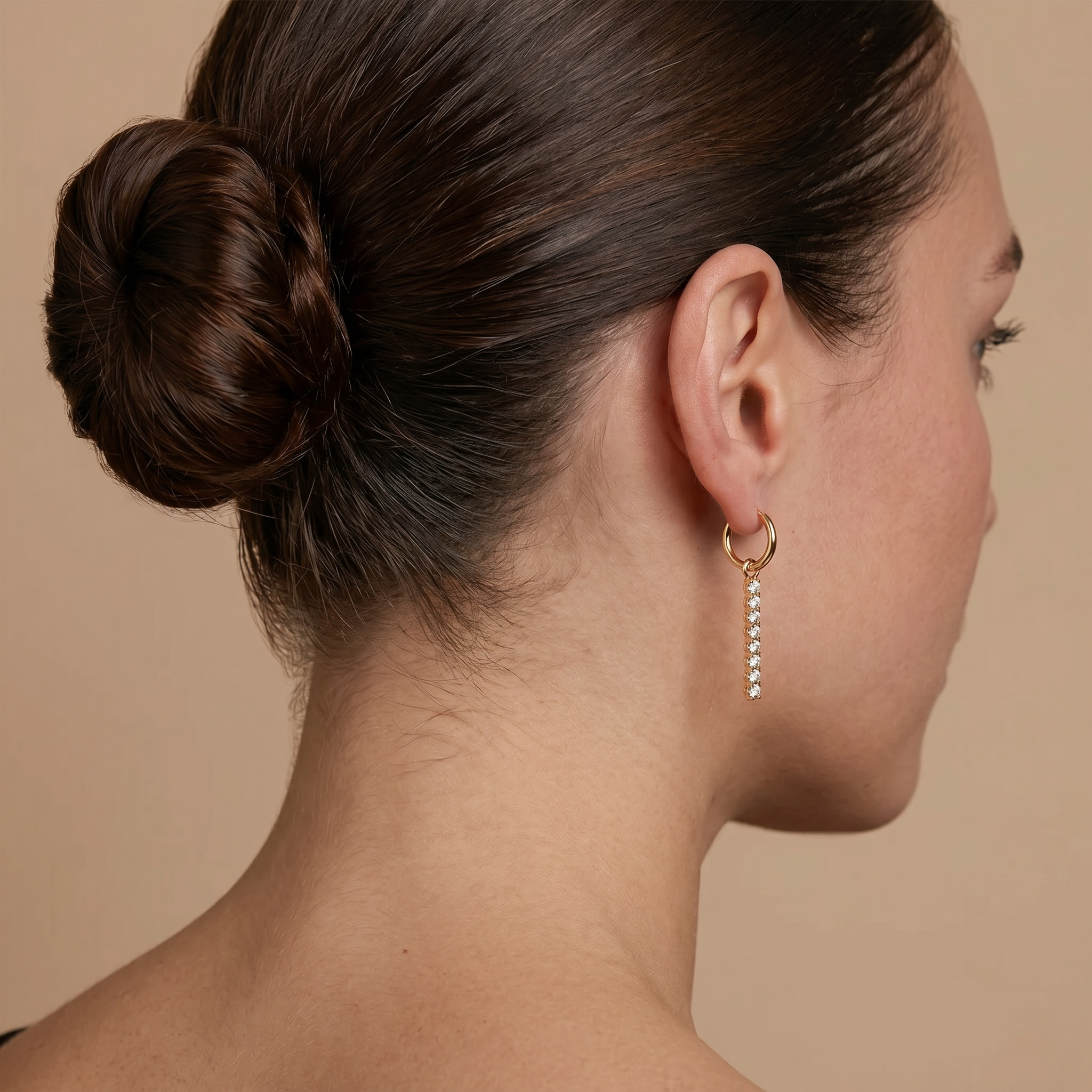 The Lumina Linear Crystal Huggies | 18K Gold Plated Dainty Pavé Bar Drop Earrings