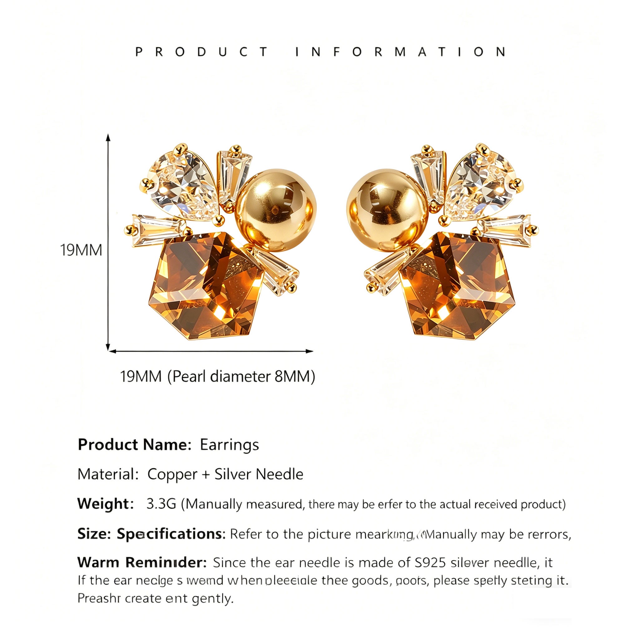 The Sugar-Gleam Pearl Studs | S925 Sterling Silver Colorful CZ Earrings