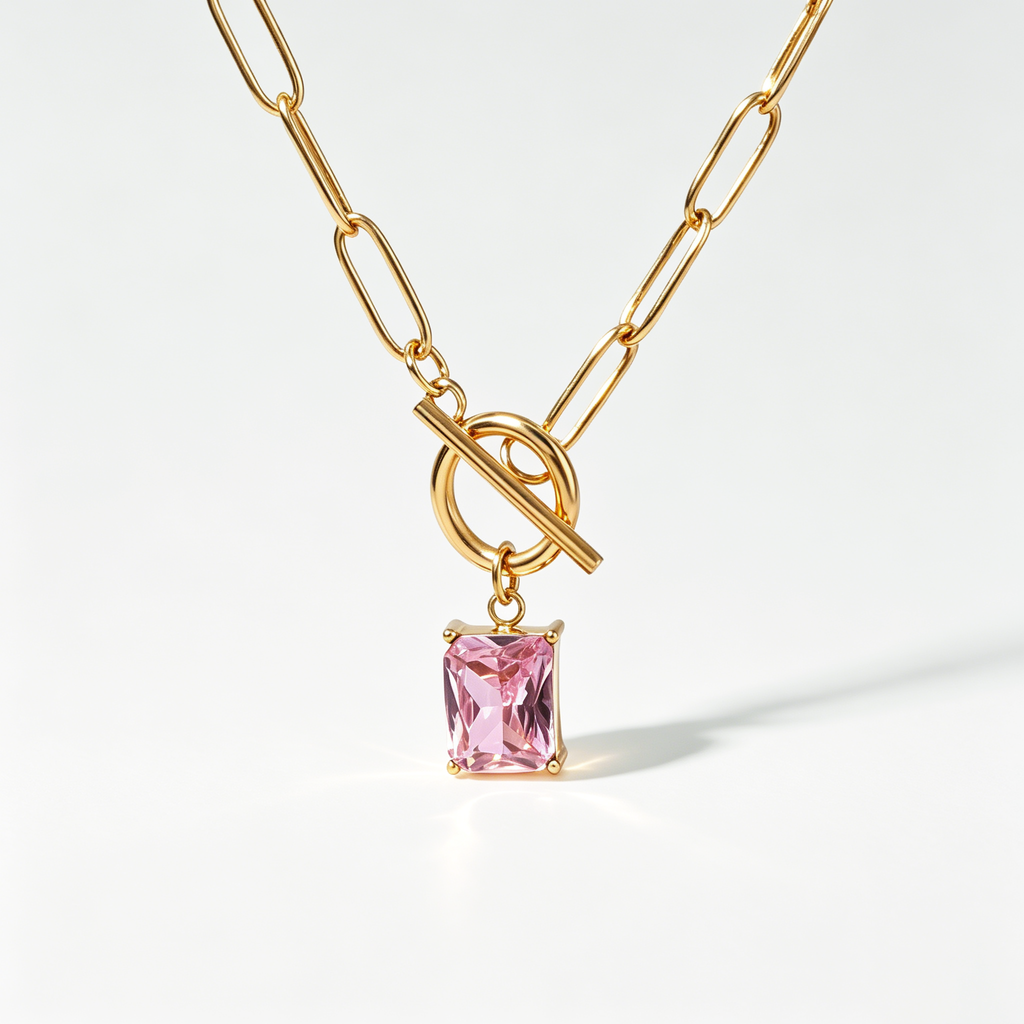 The Luna Birthstone Toggle Necklace | 18K Gold & Emerald-Cut Zircon
