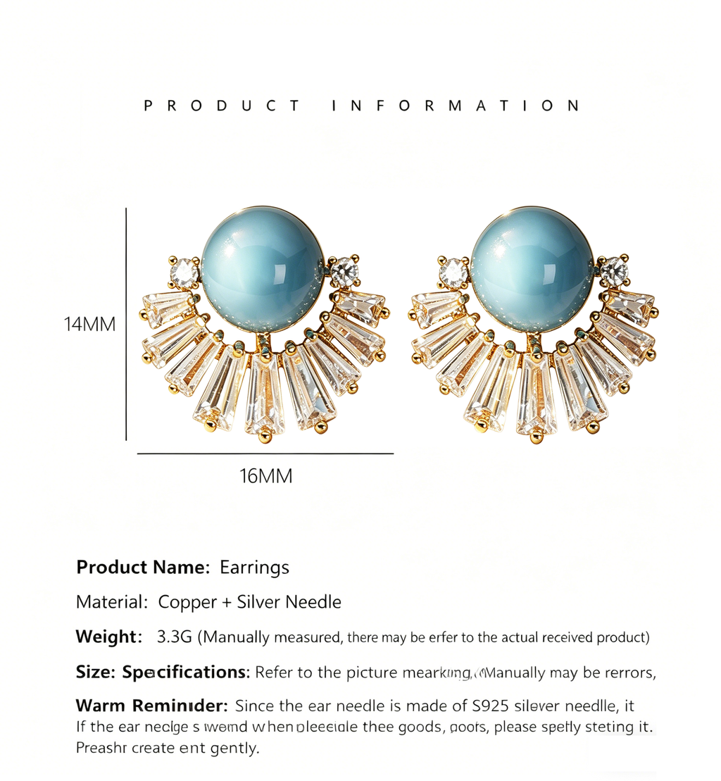 The Deco Fan Radiance Studs | 18K Gold Plated Pavé Zircon Earrings