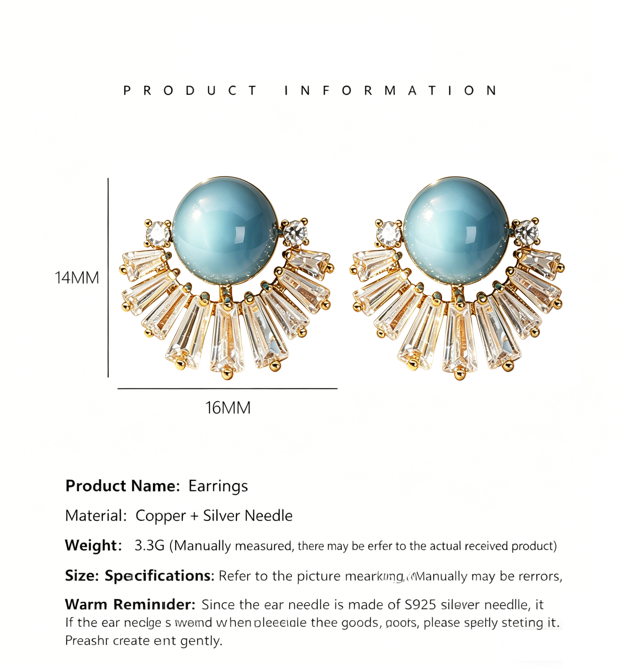 The Deco Fan Radiance Studs | 18K Gold Plated Pavé Zircon Earrings