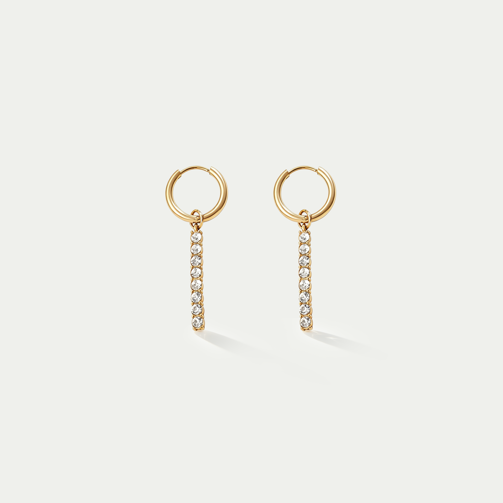 The Lumina Linear Crystal Huggies | 18K Gold Plated Dainty Pavé Bar Drop Earrings