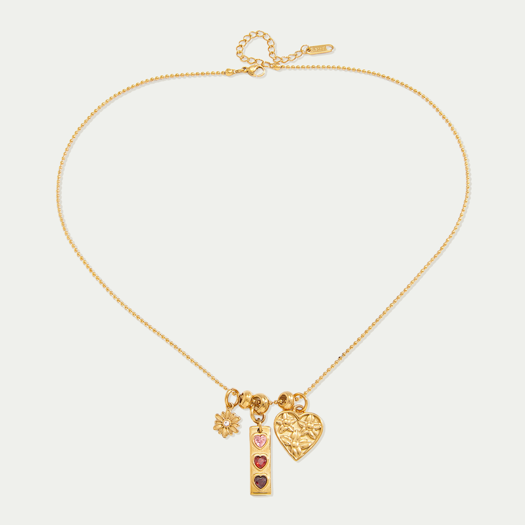 Aura Daisy & Heart Charm Necklace Set - 18K Gold PVD Waterproof