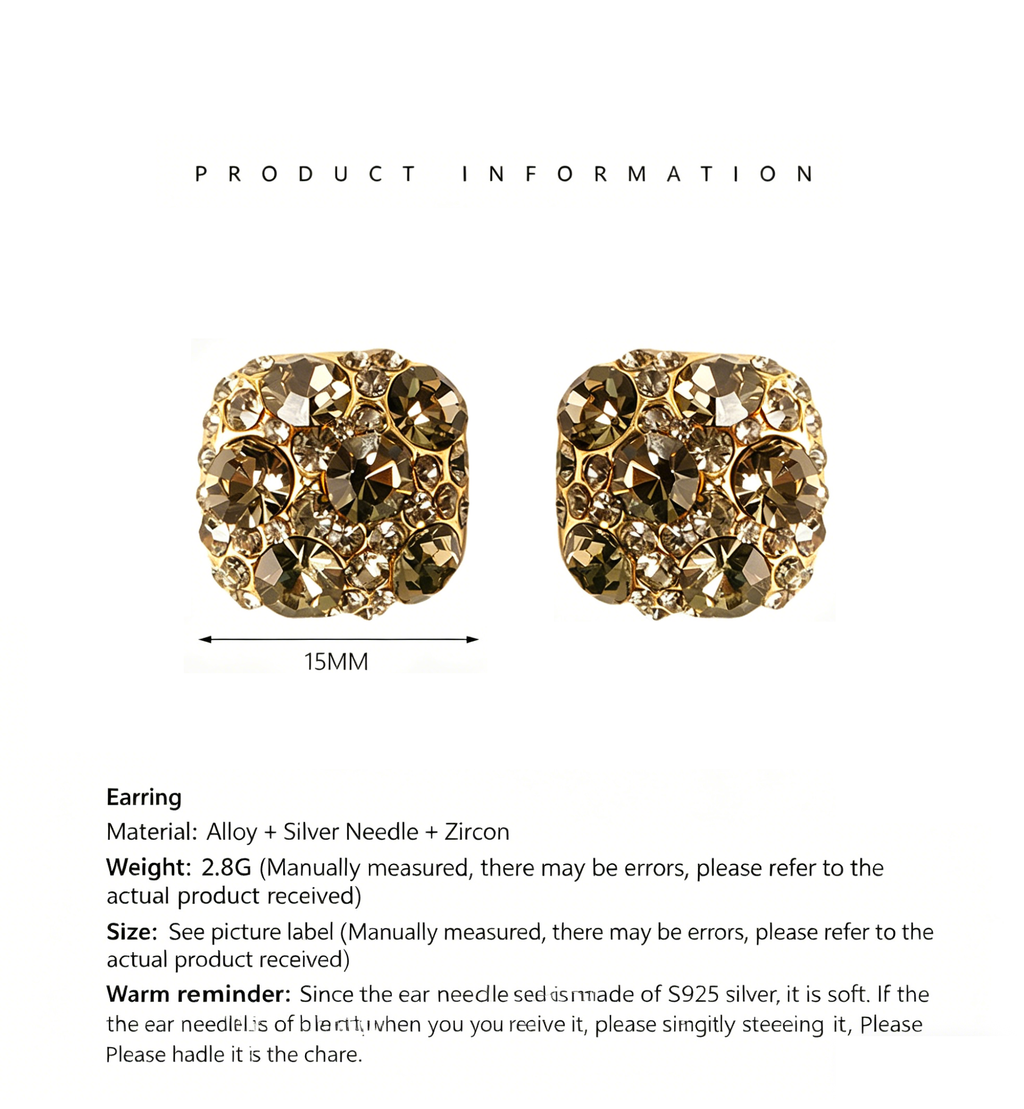 The Amber Radiant Square Studs | S925 Sterling Silver Smoky Zircon Piece