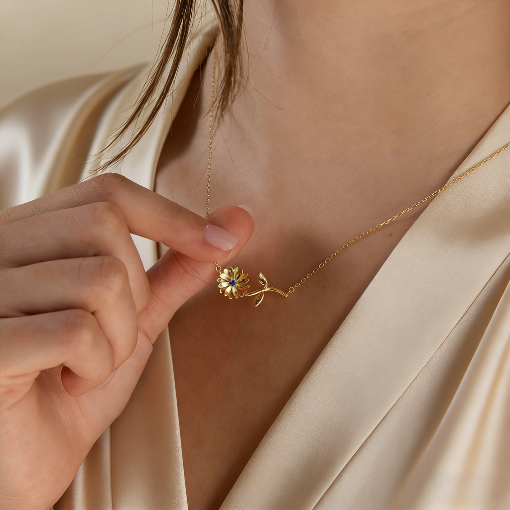 The Fleur Vintage Bar Necklace | 18K Gold Plated Birth Month Flower Piece