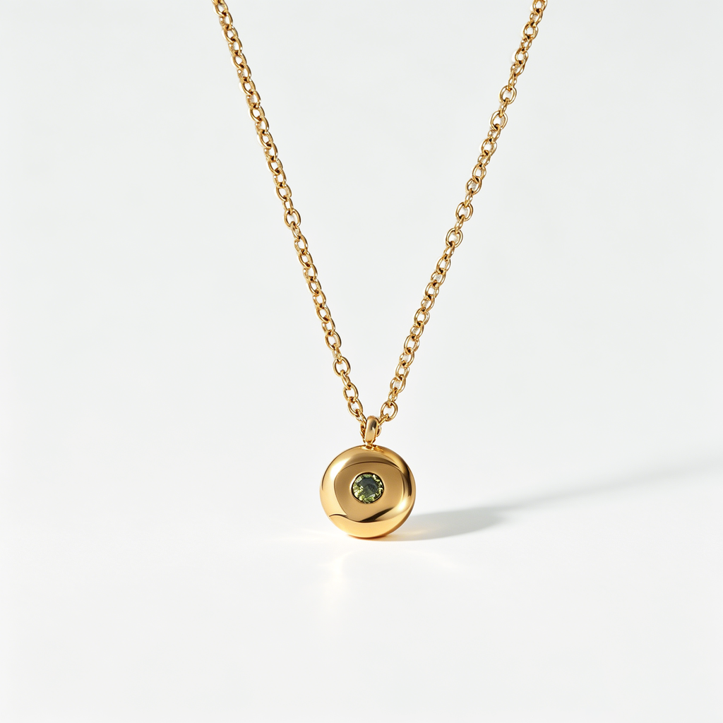 The Hammered Birthstone Disc | 18K Gold Plated Identity Necklace