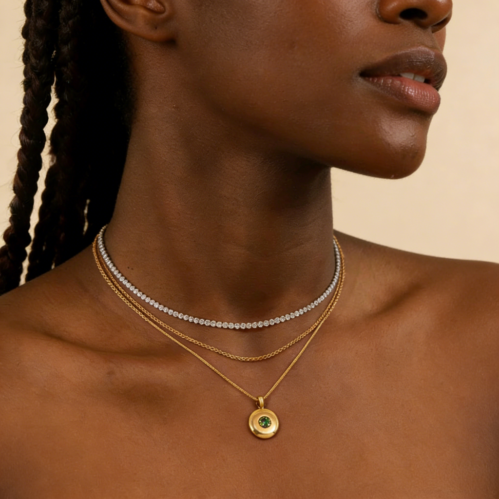 The Hammered Birthstone Disc | 18K Gold Plated Identity Necklace
