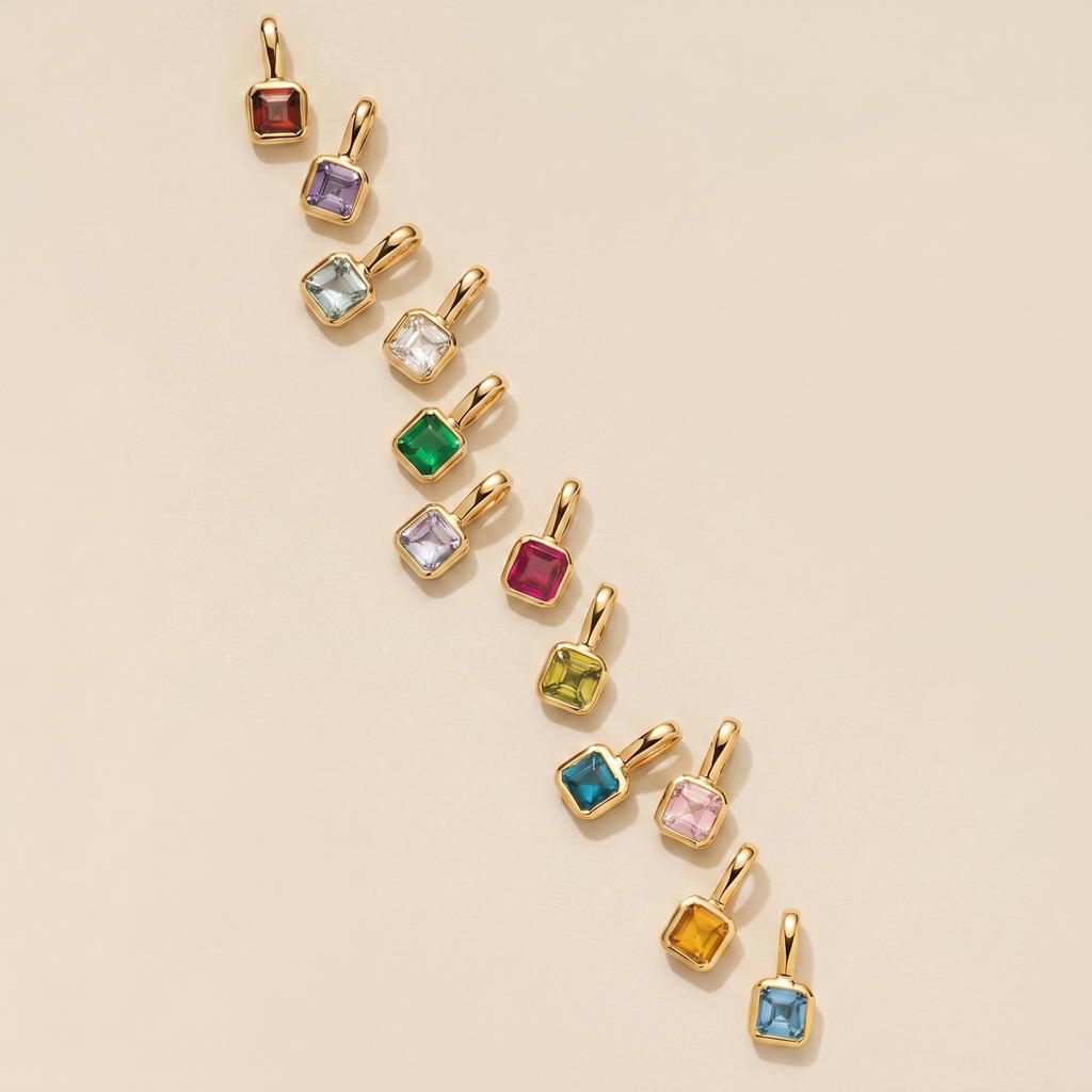 The Eternal Birthstone Charm | High-Gloss Gold & Zircon Identity Piece