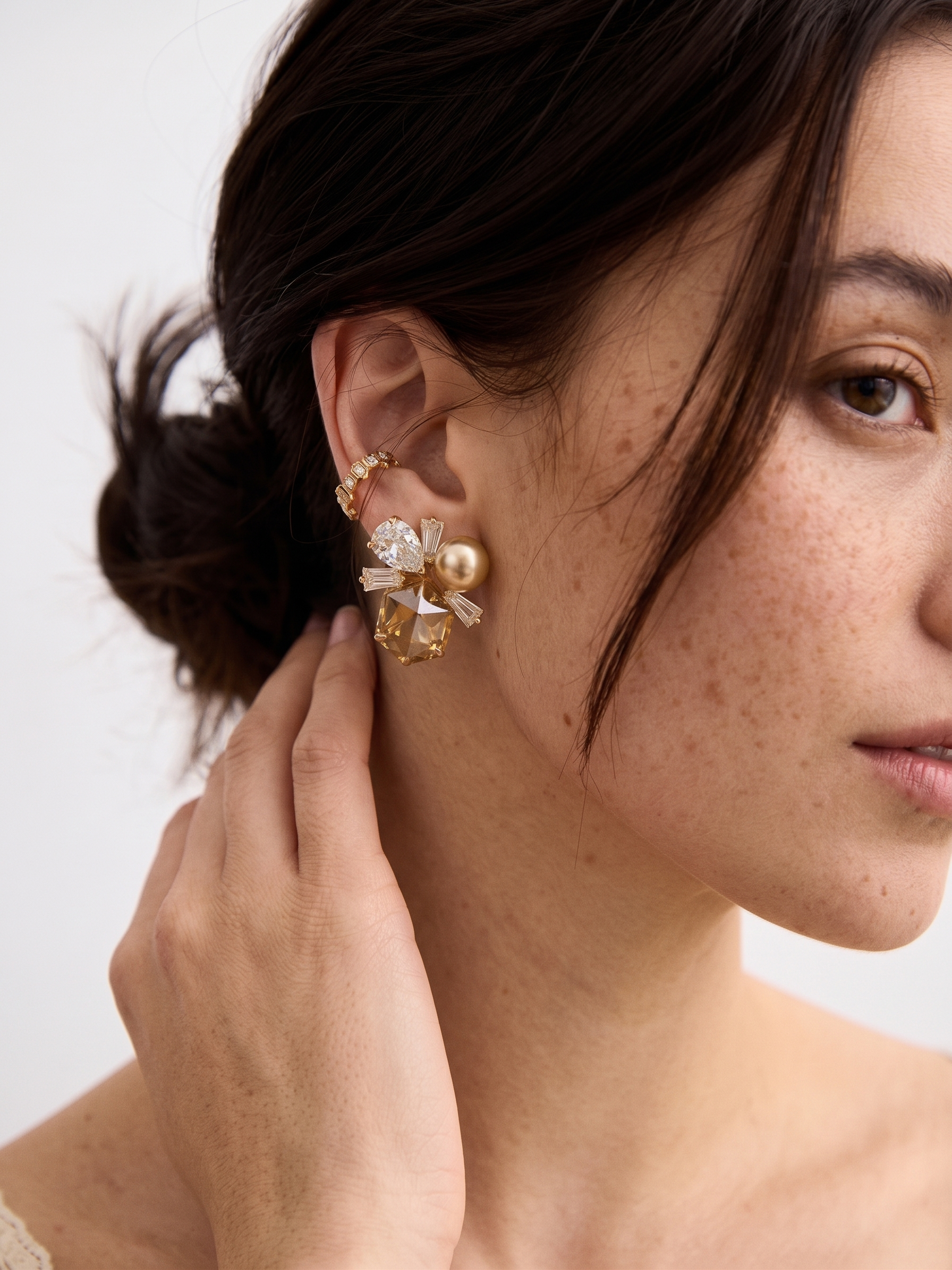 The Sugar-Gleam Pearl Studs | S925 Sterling Silver Colorful CZ Earrings