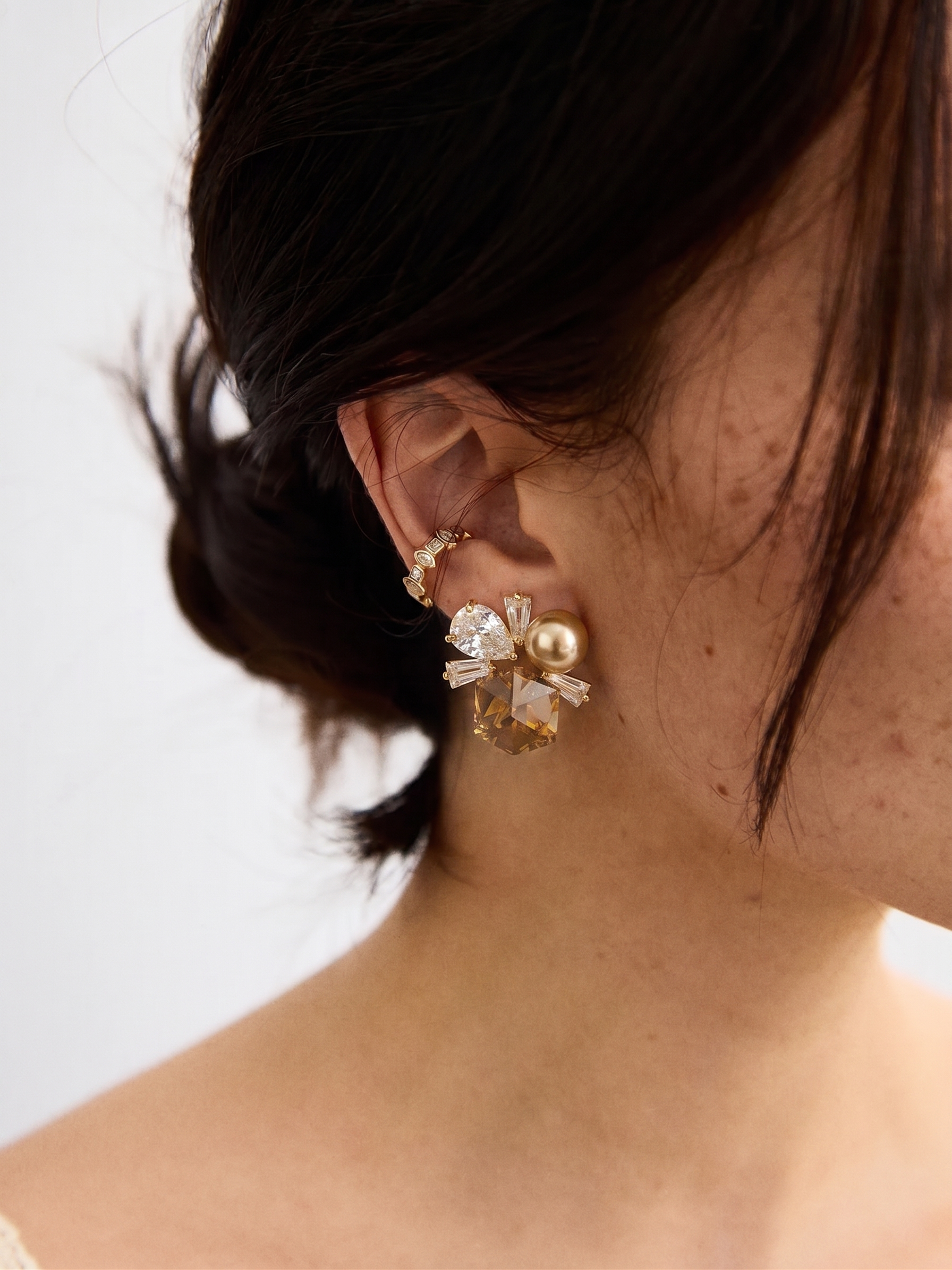 The Sugar-Gleam Pearl Studs | S925 Sterling Silver Colorful CZ Earrings
