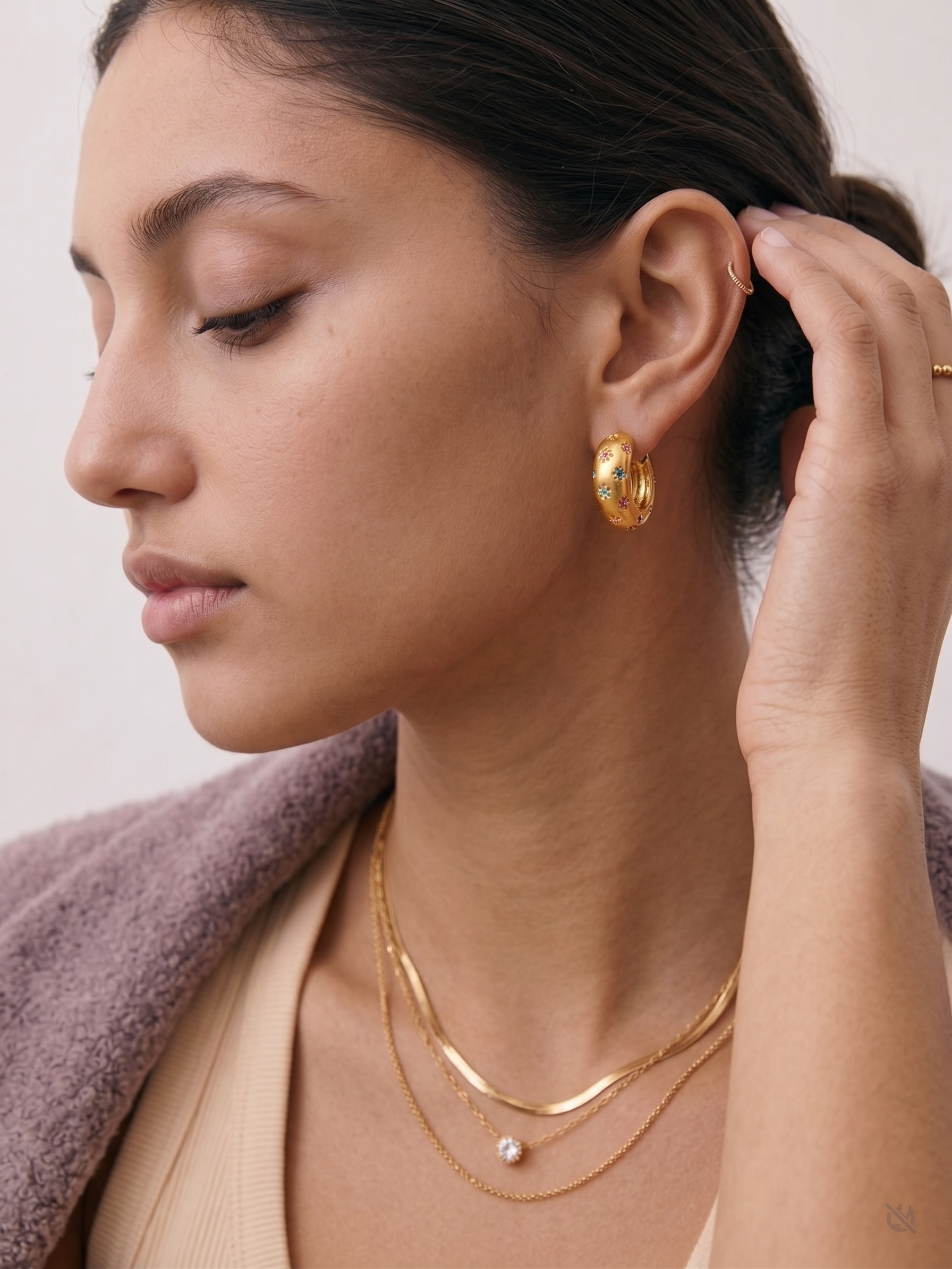 The Chroma Cosmic Chunky Hoops | 18K Gold Plated Colorful Starburst Earring