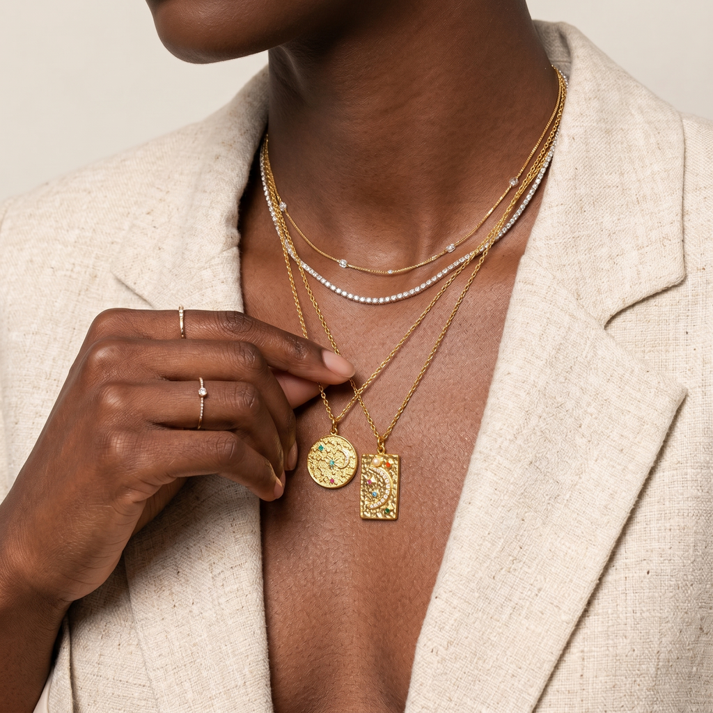 The Selene & Stella Celestial Necklace | 18K Gold Plated Colorful Cosmic Piece