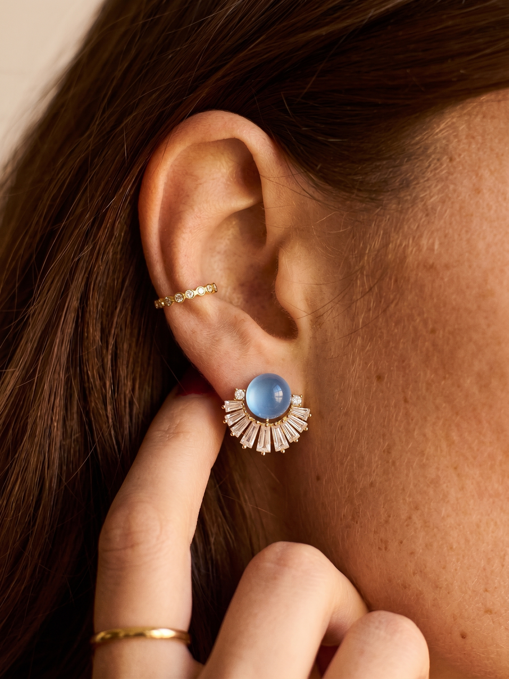 The Deco Fan Radiance Studs | 18K Gold Plated Pavé Zircon Earrings