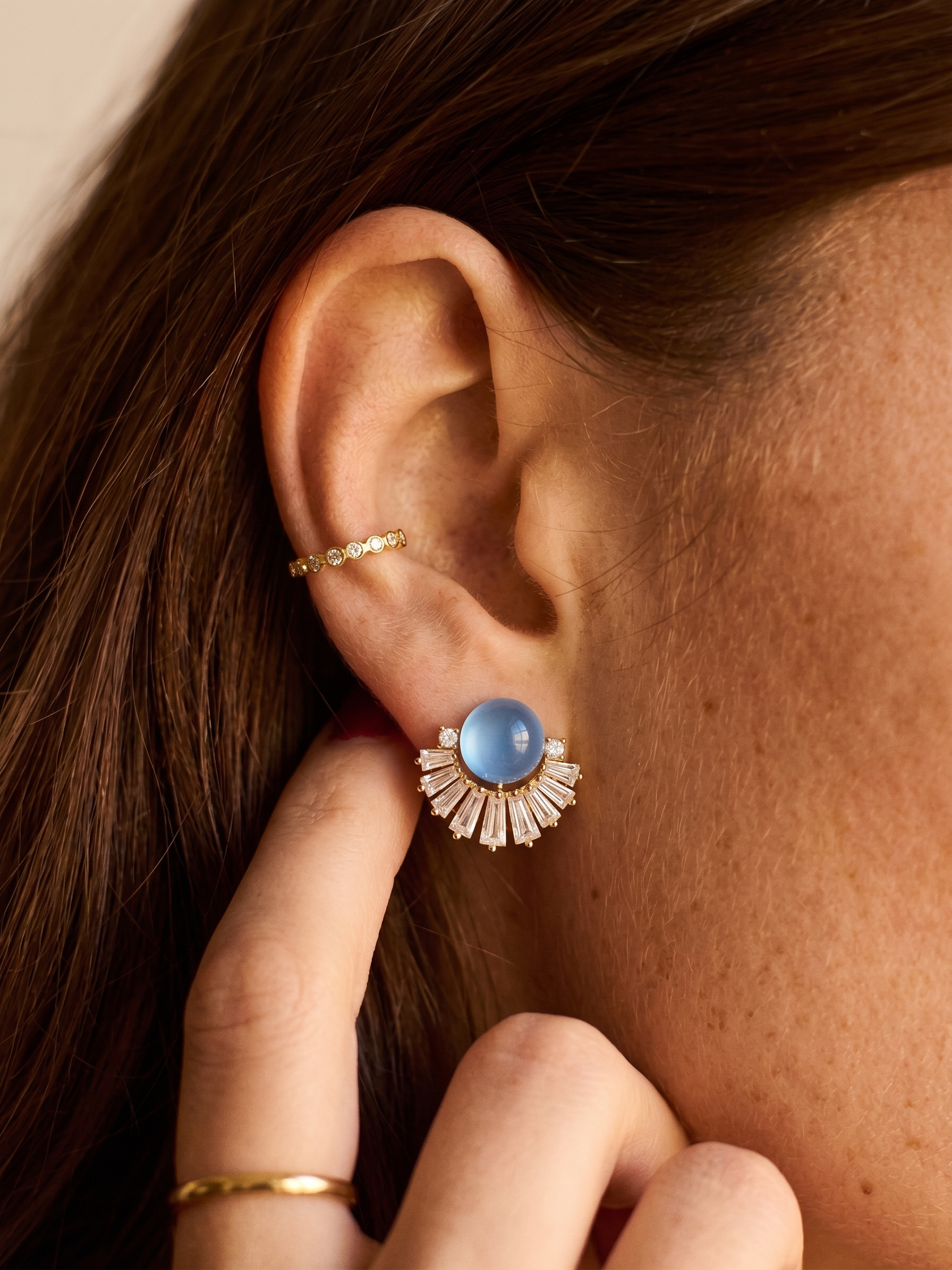 The Deco Fan Radiance Studs | 18K Gold Plated Pavé Zircon Earrings