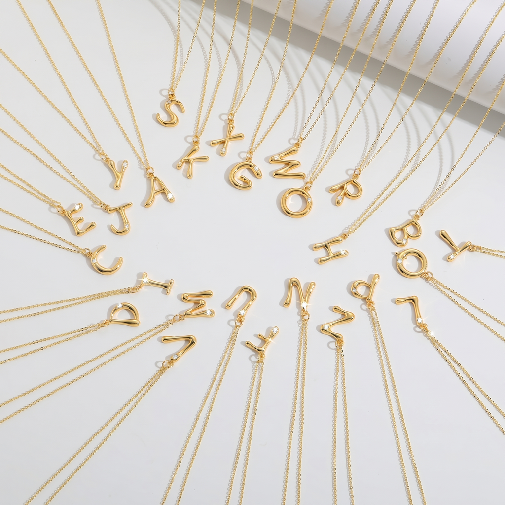 The Bubble Initial Necklace | 18K Gold Plated Sparkling Letter Pendant