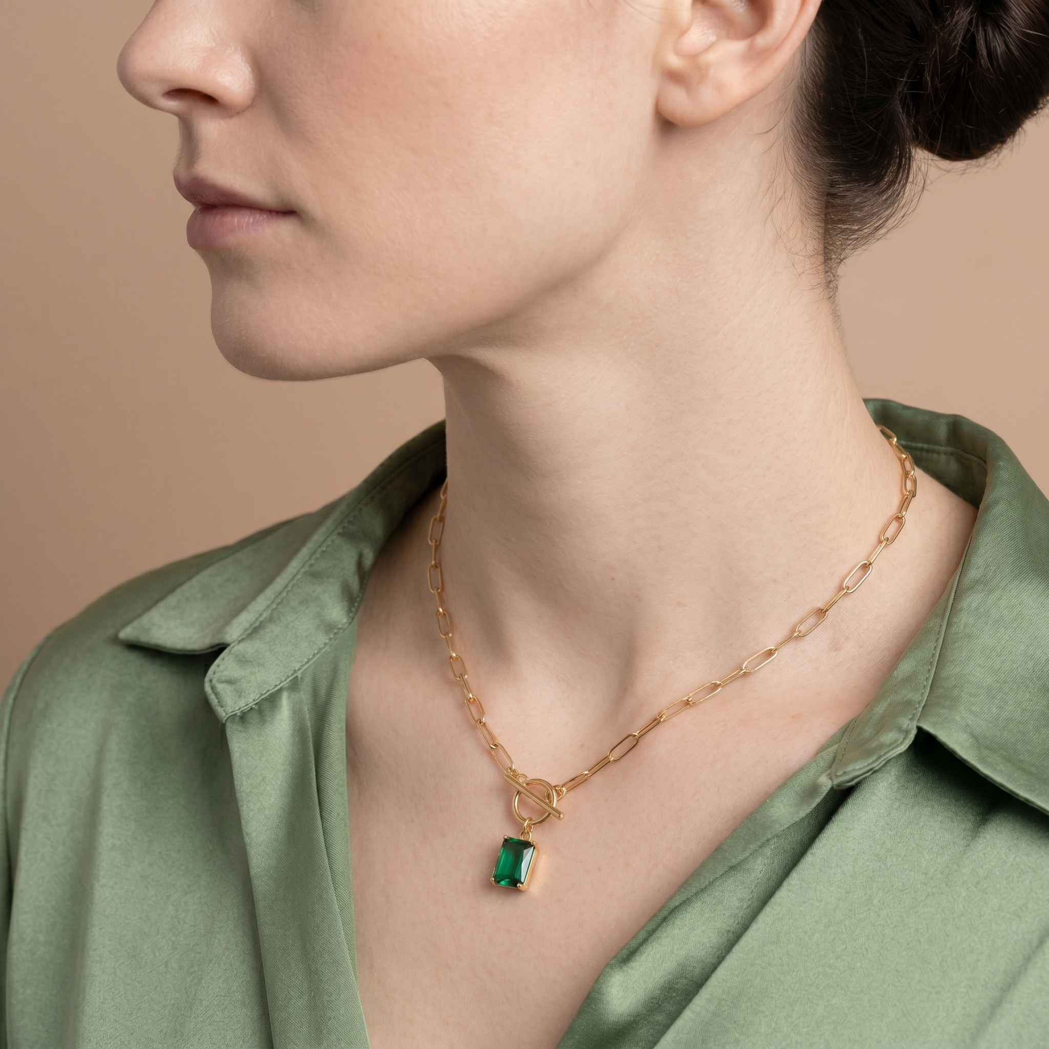 The Luna Birthstone Toggle Necklace | 18K Gold & Emerald-Cut Zircon