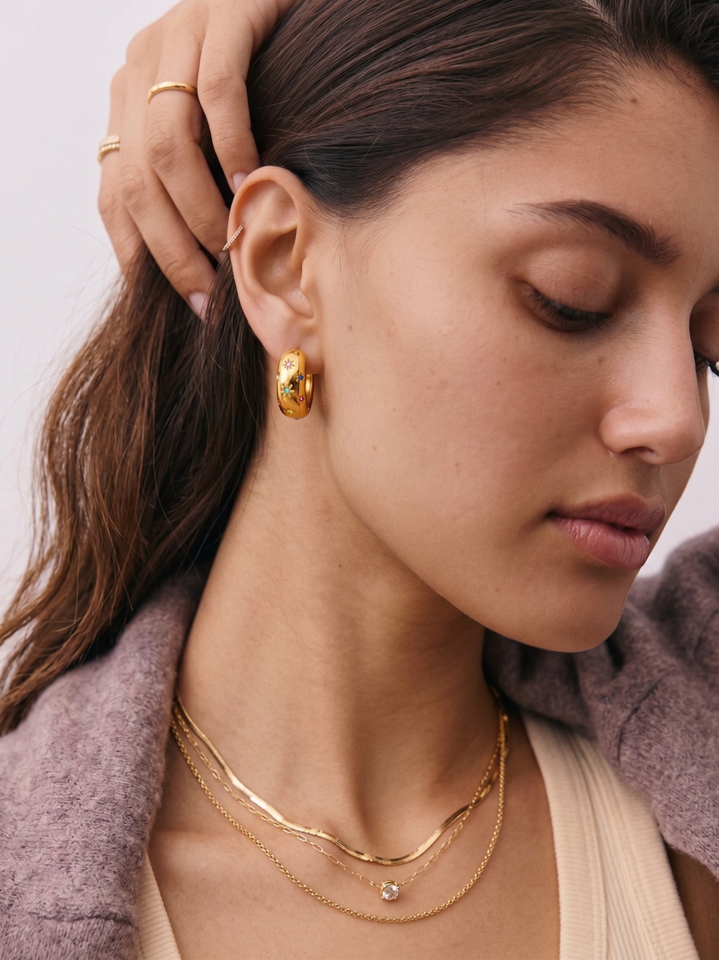The Chroma Cosmic Chunky Hoops | 18K Gold Plated Colorful Starburst Earring