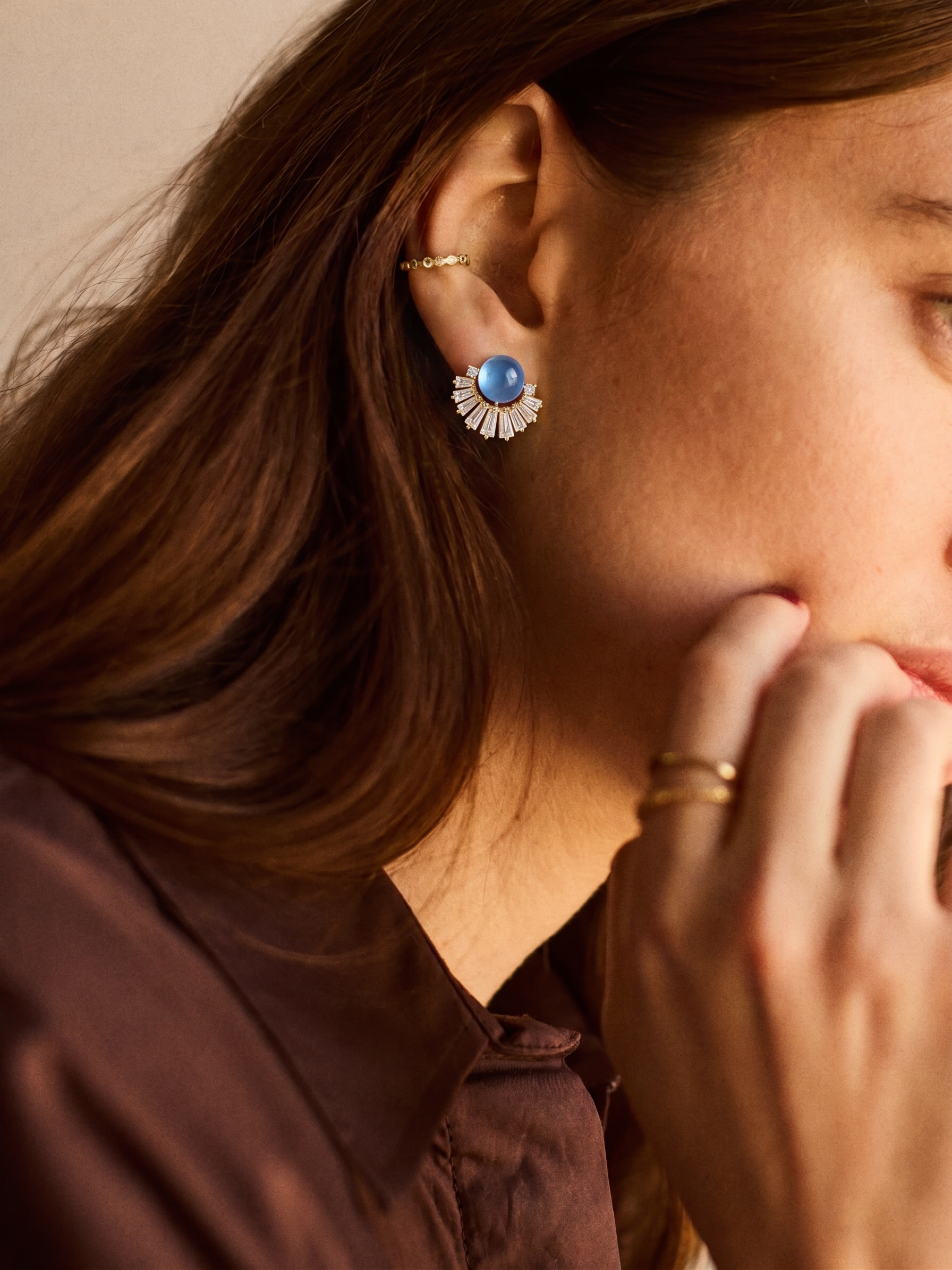 The Deco Fan Radiance Studs | 18K Gold Plated Pavé Zircon Earrings