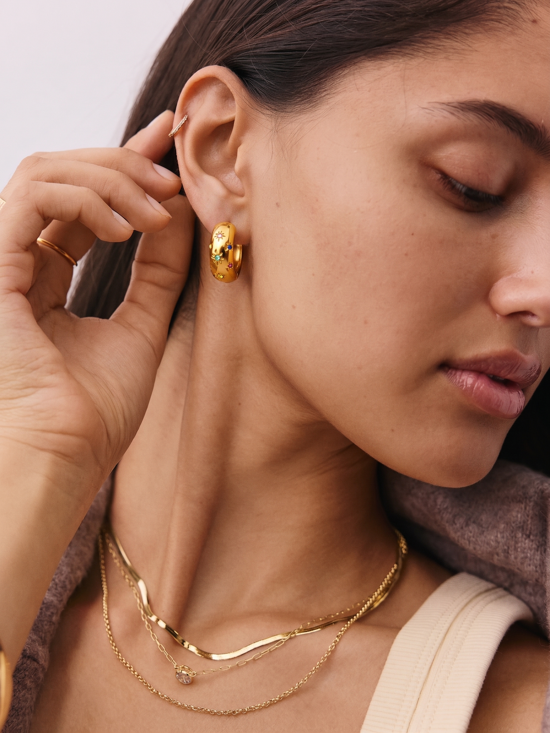 The Chroma Cosmic Chunky Hoops | 18K Gold Plated Colorful Starburst Earring