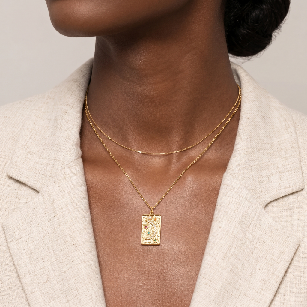 The Selene & Stella Celestial Necklace | 18K Gold Plated Colorful Cosmic Piece