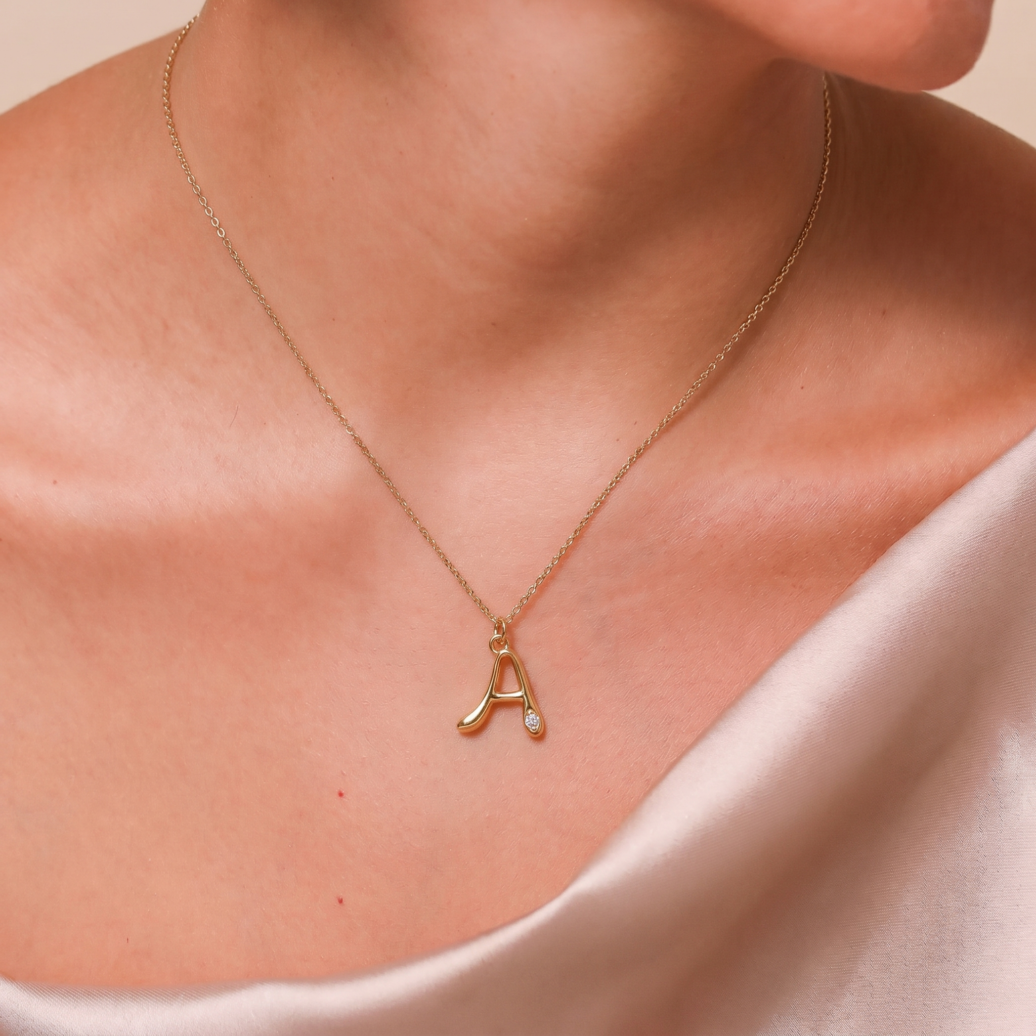 The Bubble Initial Necklace | 18K Gold Plated Sparkling Letter Pendant