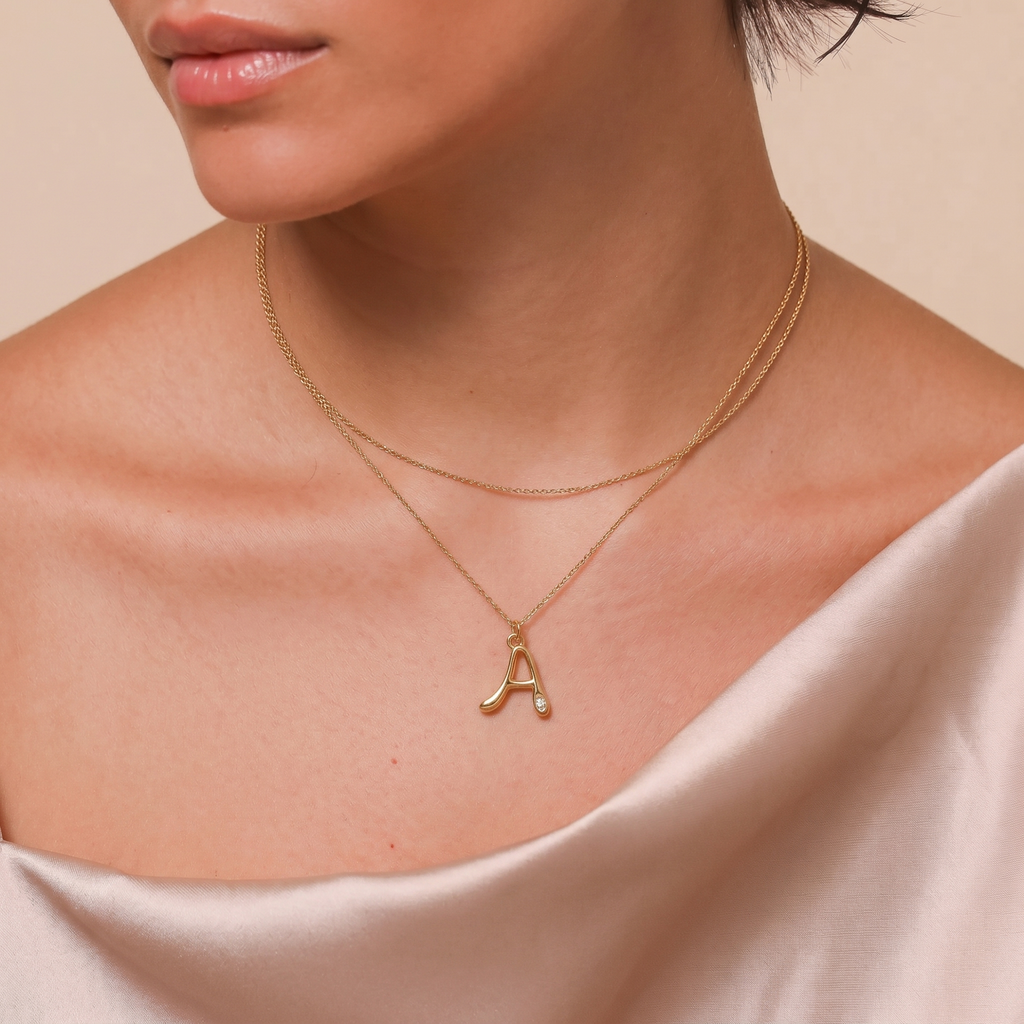 The Bubble Initial Necklace | 18K Gold Plated Sparkling Letter Pendant