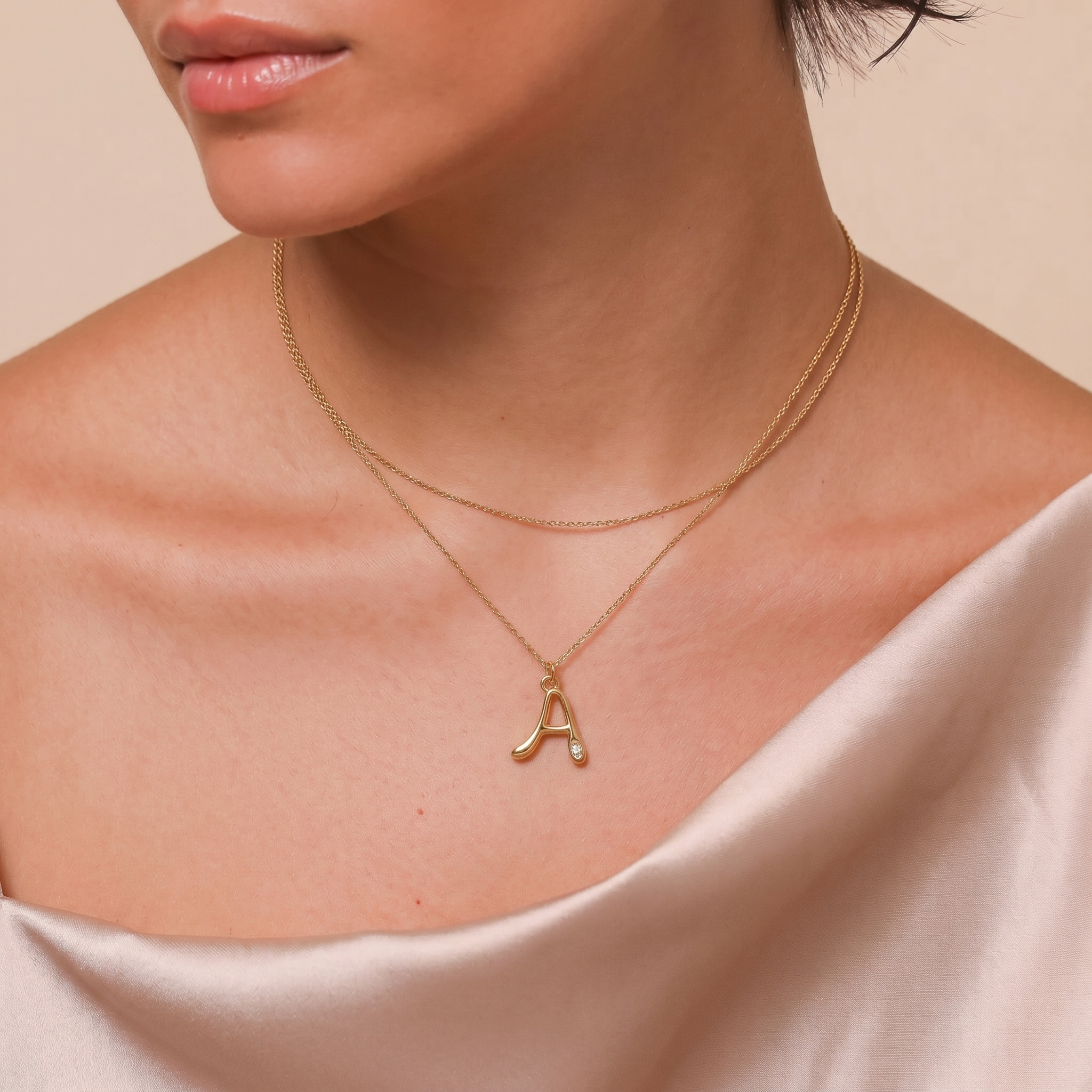 The Bubble Initial Necklace | 18K Gold Plated Sparkling Letter Pendant