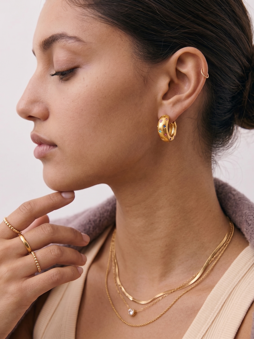 The Chroma Cosmic Chunky Hoops | 18K Gold Plated Colorful Starburst Earring