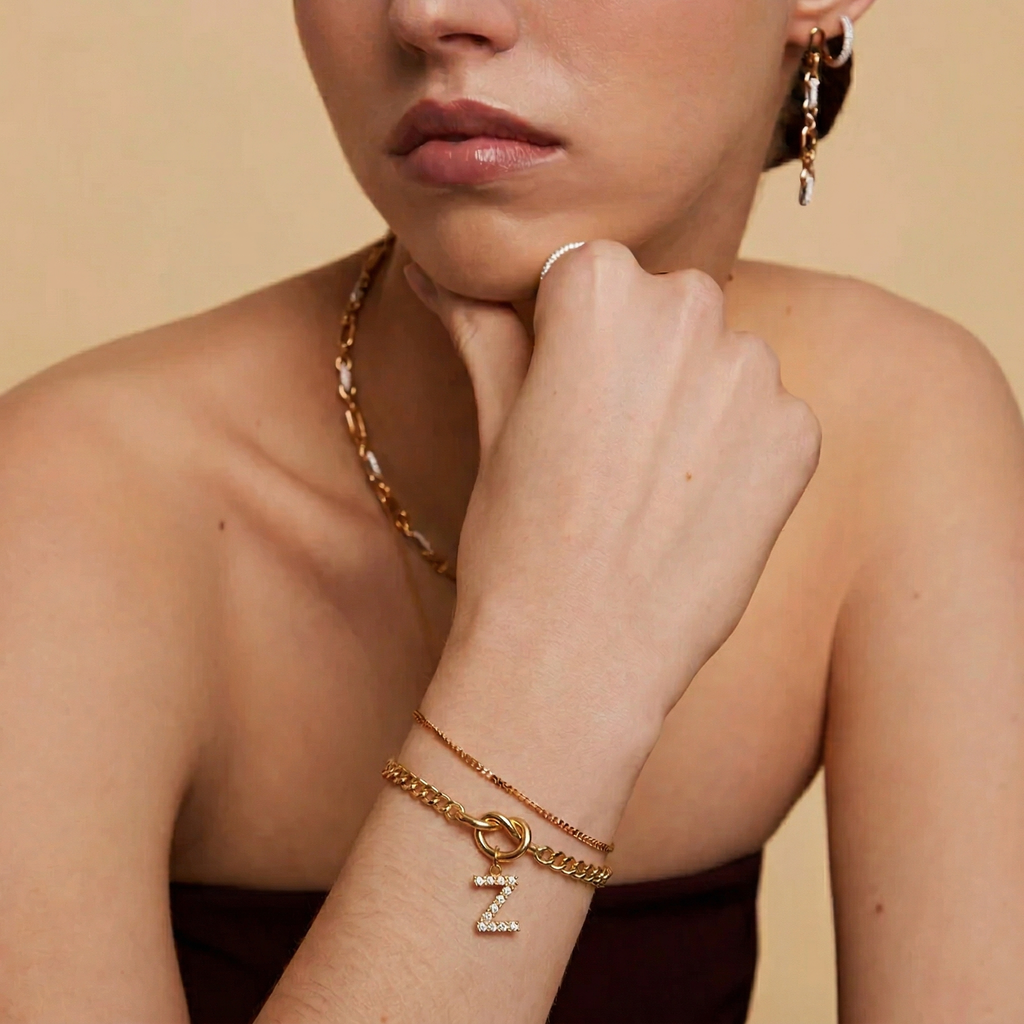 The Monogram Essence Bracelet | 18K Gold Plated Micro-Pave Initial Piece