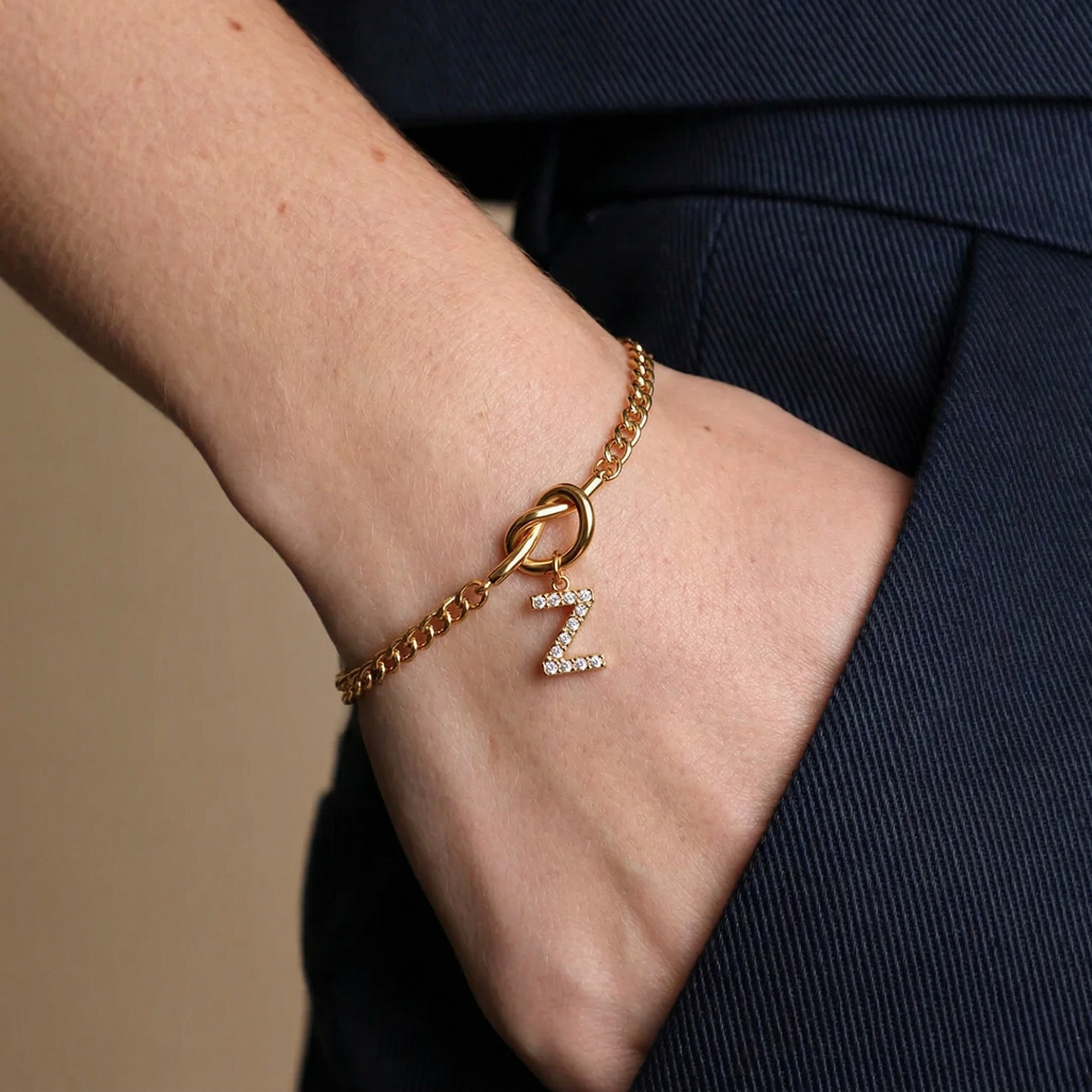 The Monogram Essence Bracelet | 18K Gold Plated Micro-Pave Initial Piece