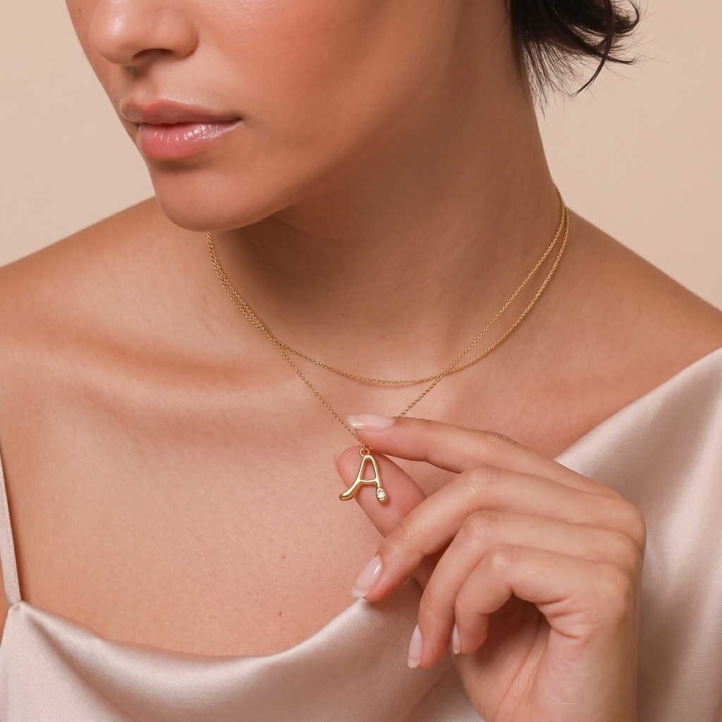The Bubble Initial Necklace | 18K Gold Plated Sparkling Letter Pendant