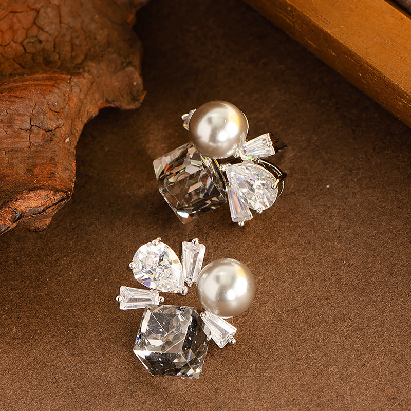 The Sugar-Gleam Pearl Studs | S925 Sterling Silver Colorful CZ Earrings