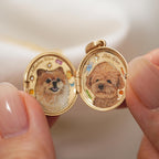 Custom Pet Portrait Locket Necklace | Personalized Moon & Stars Memorial Keepsake Jewelry for Pet Fur or Photo