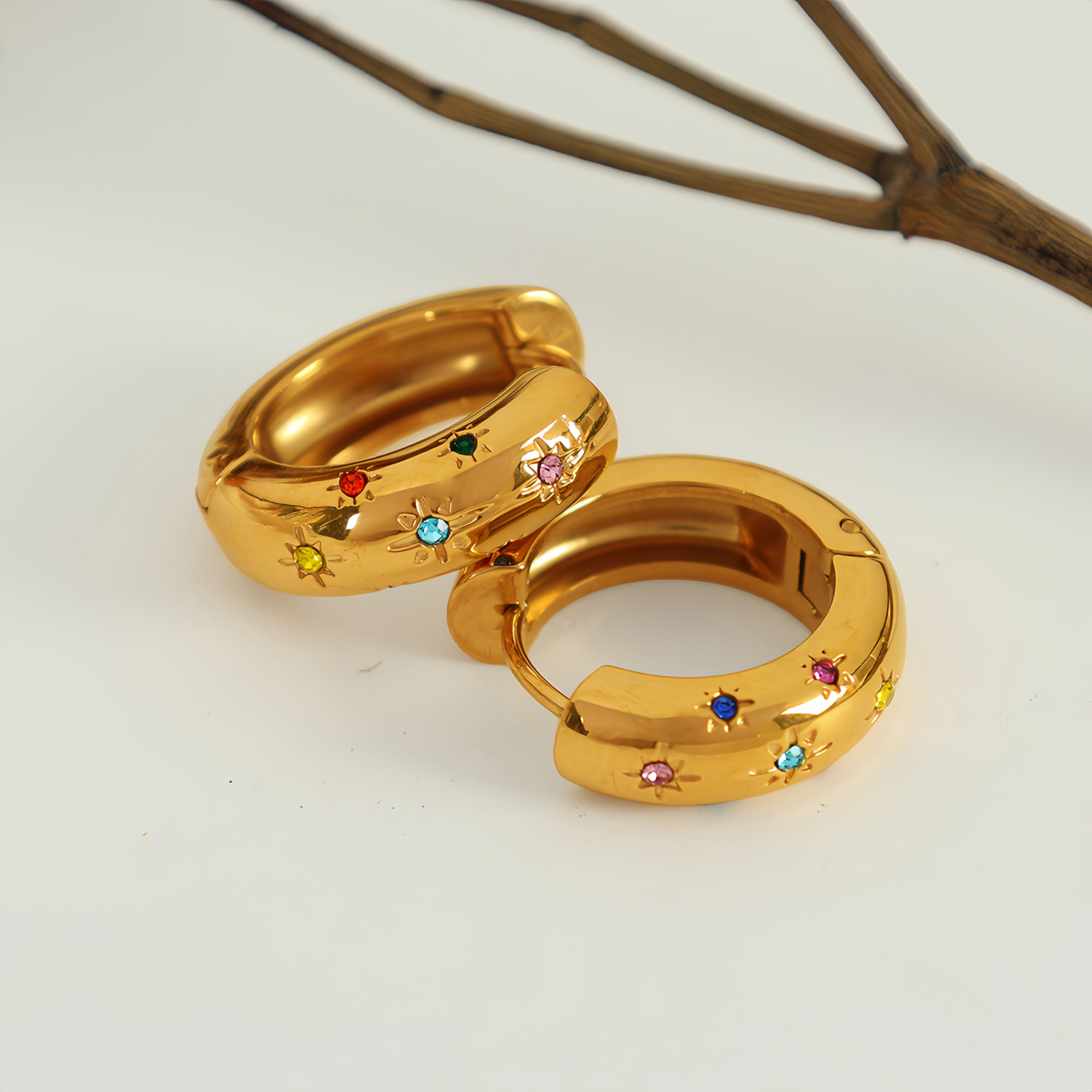 The Chroma Cosmic Chunky Hoops | 18K Gold Plated Colorful Starburst Earring