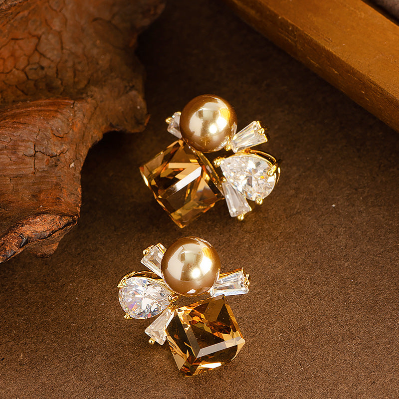 The Sugar-Gleam Pearl Studs | S925 Sterling Silver Colorful CZ Earrings
