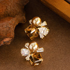 The Sugar-Gleam Pearl Studs | S925 Sterling Silver Colorful CZ Earrings