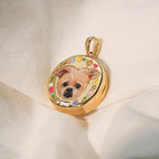 Custom Pet Portrait Locket Necklace | Personalized Moon & Stars Memorial Keepsake Jewelry for Pet Fur or Photo