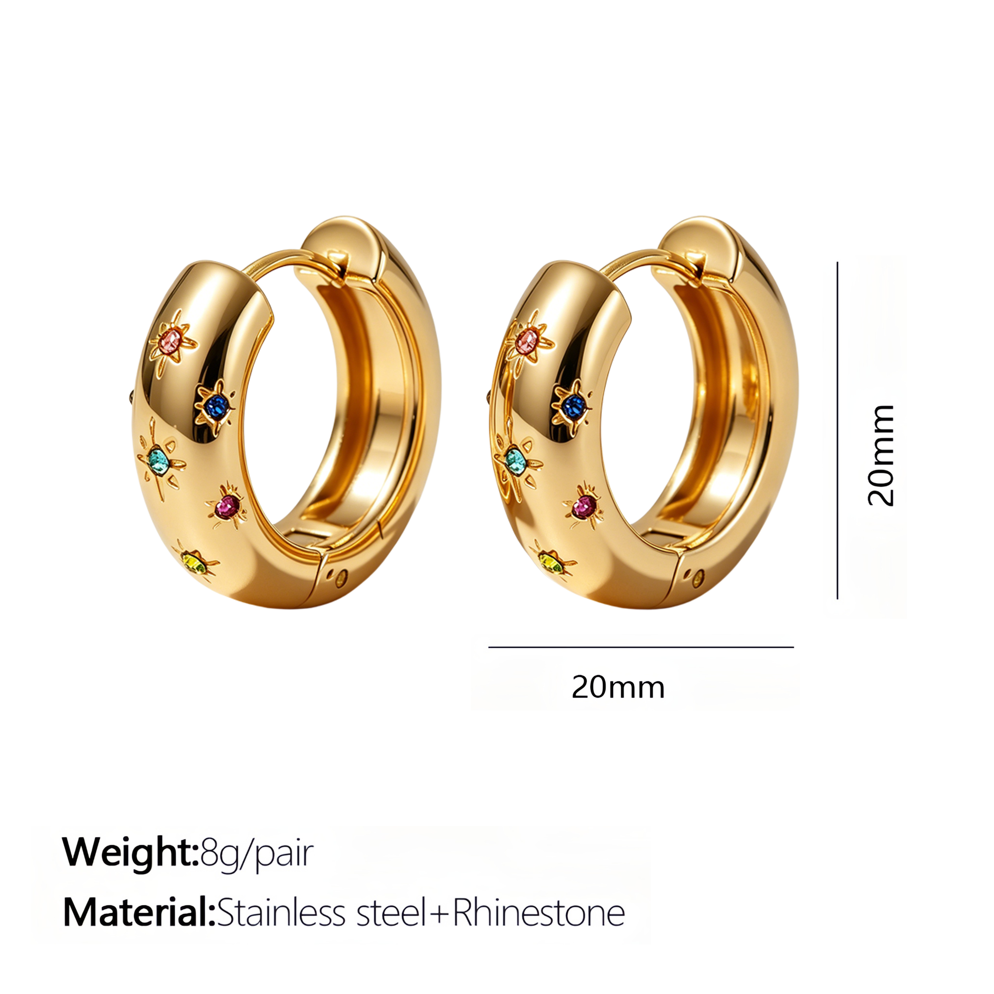 The Chroma Cosmic Chunky Hoops | 18K Gold Plated Colorful Starburst Earring