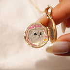 Custom Pet Portrait Locket Necklace | Personalized Moon & Stars Memorial Keepsake Jewelry for Pet Fur or Photo