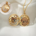 Custom Pet Portrait Locket Necklace | Personalized Moon & Stars Memorial Keepsake Jewelry for Pet Fur or Photo