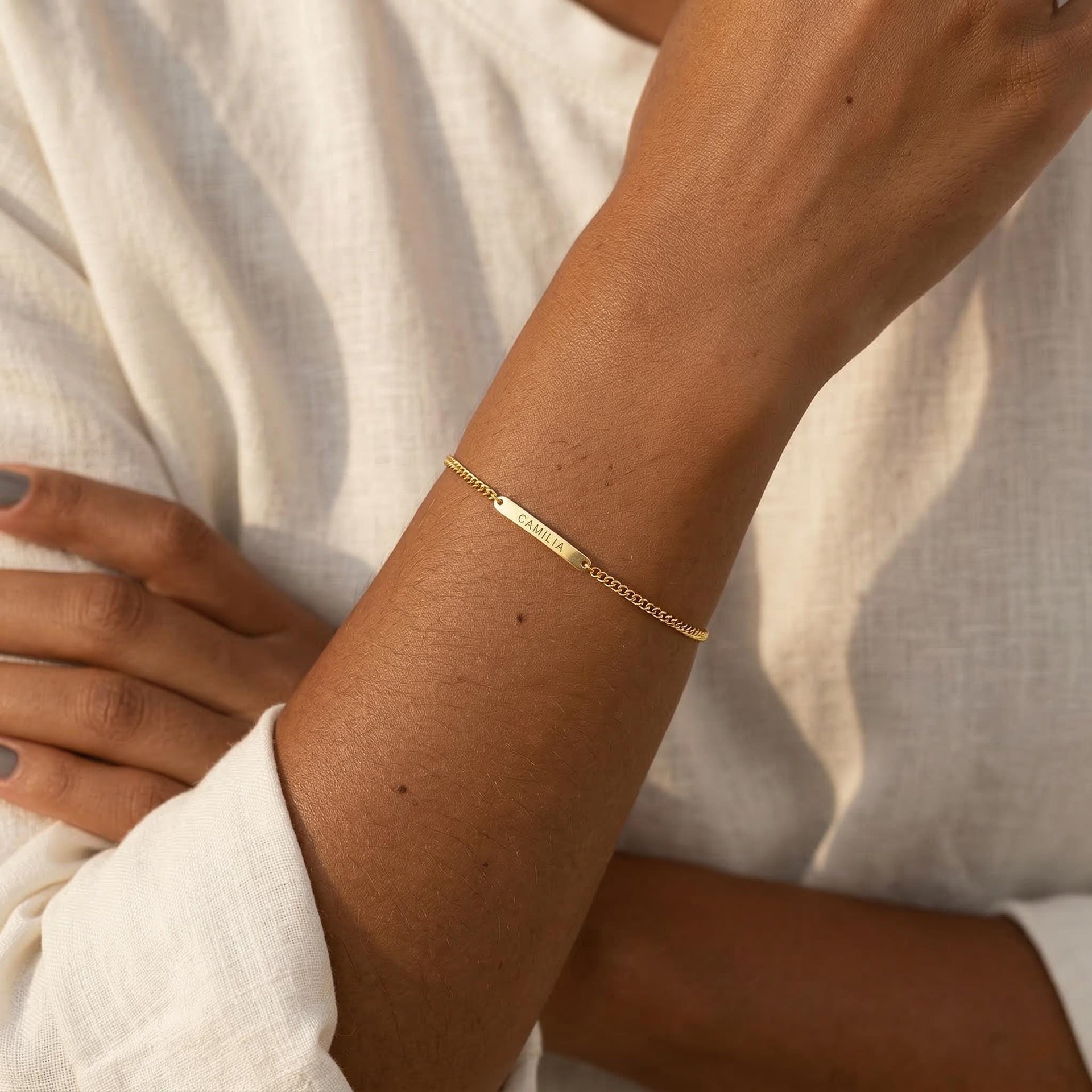 The Linear Custom Bar Bracelet | 18K Gold Plated Minimalist Engraved Piece