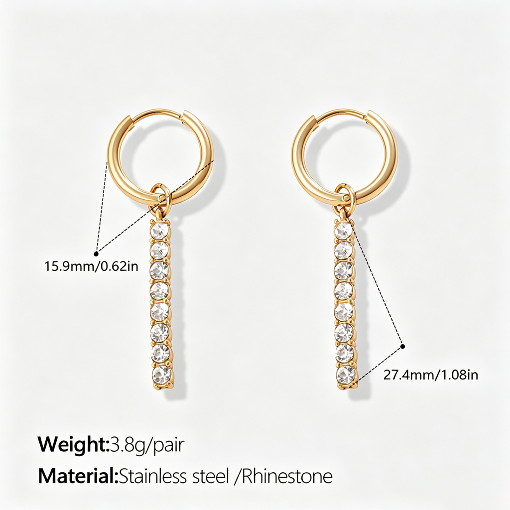 The Lumina Linear Crystal Huggies | 18K Gold Plated Dainty Pavé Bar Drop Earrings