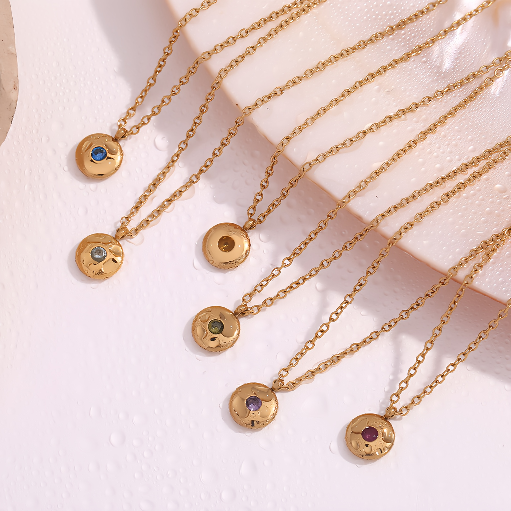 The Hammered Birthstone Disc | 18K Gold Plated Identity Necklace